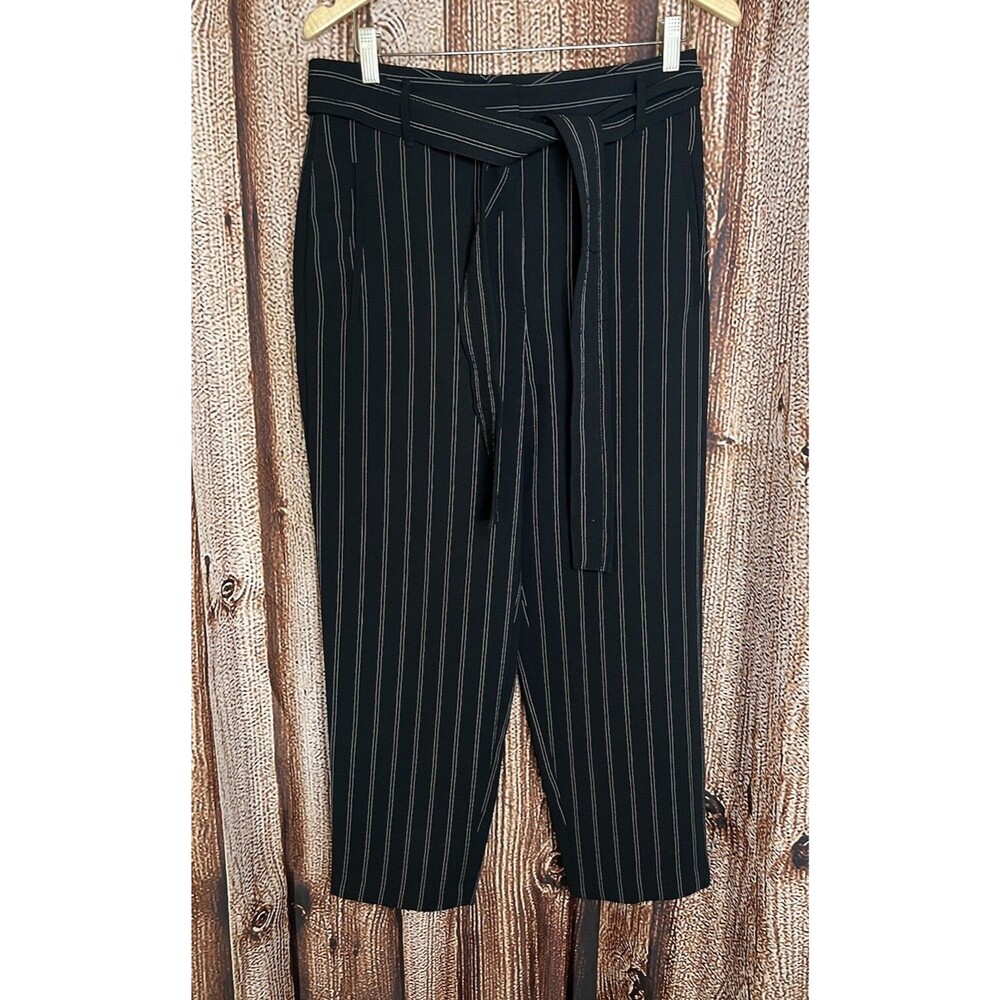 Wilfred by Aritzia Women’s Black White Striped Pull‑On Straight Leg Pants 10